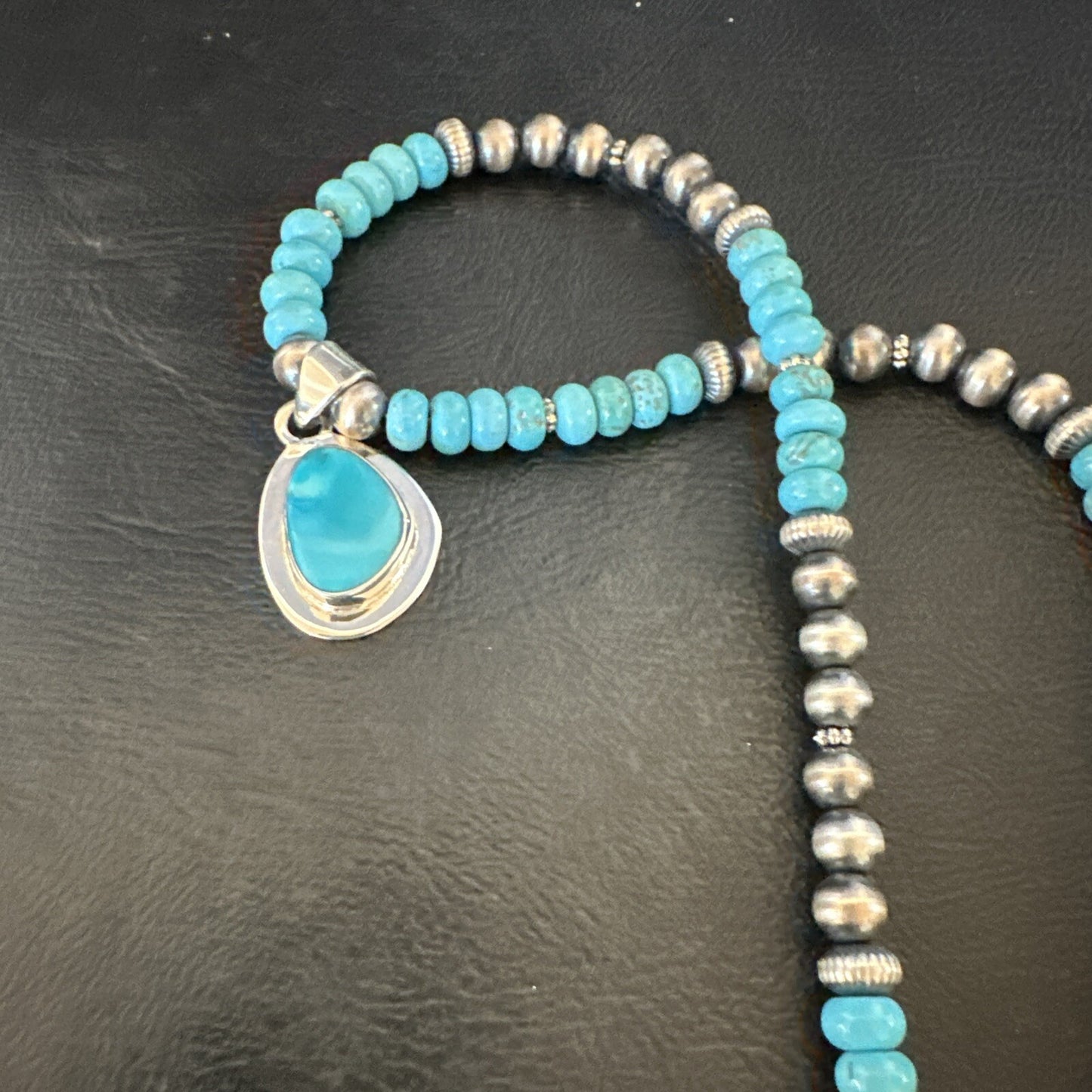Mens Blue Kingman Turquoise Pendant Navajo Sterling Silver Necklace 21" 18382