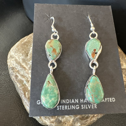 Green Royston Turquoise Navajo Sterling Silver Dangle Earrings 19405