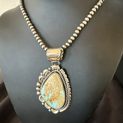 XXL Mens Royston Turquoise Pendant Navajo Pearls Sterling Silver Necklace 18745