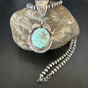 Navajo Green Royston Turquoise Necklace Pendant | Sterling Silver | Authentic Native American Handmade | 19356