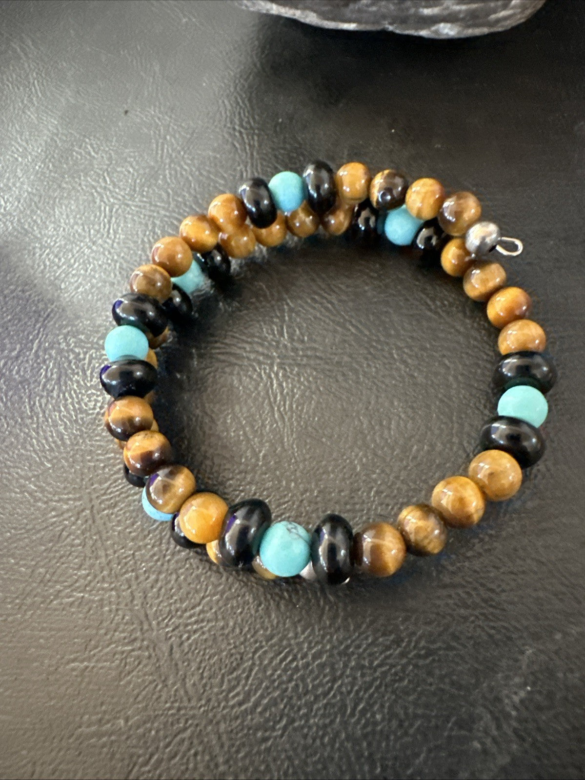 Blue Turquoise Coffee Tigers Eye Navajo Stainless Memory Wire Bracelet 19695