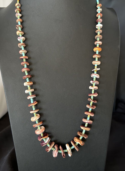 Purple Spiny Oyster Turquoise Navajo Pearls Sterling Silver Necklace 29” 19465