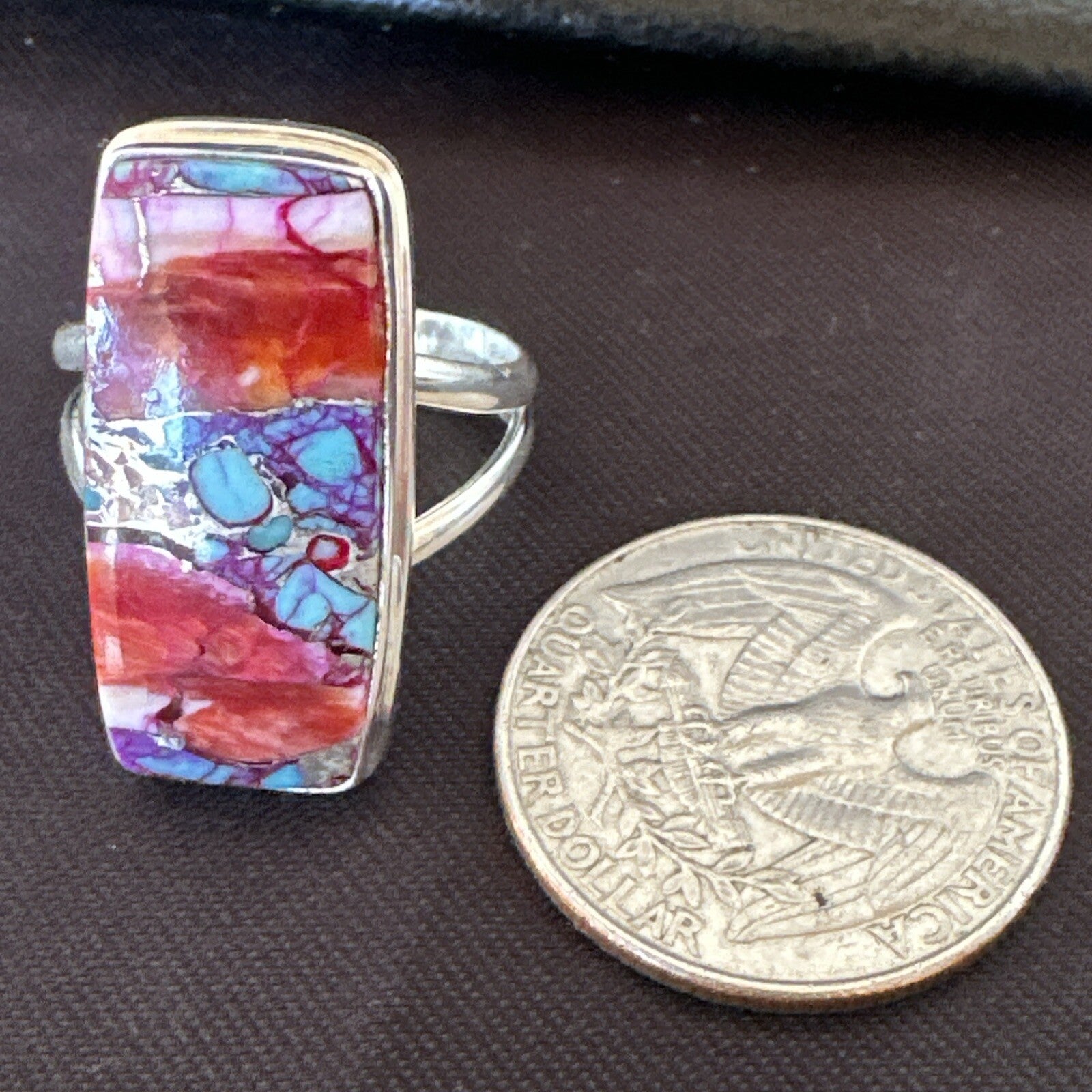 Blue Turquoise Spiny Oyster Southwestern Sterling Silver Ring Size 9 18540