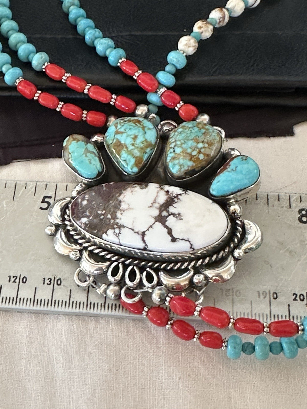 XL Statement Wild Horse Turquoise#8 Navajo 3S Sterling Silver Necklace 34” 19674