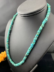 Blue Turquoise 7mm Heishi Bead Necklace 20" | Sterling Silver | Authentic Native American Handmade | 1741