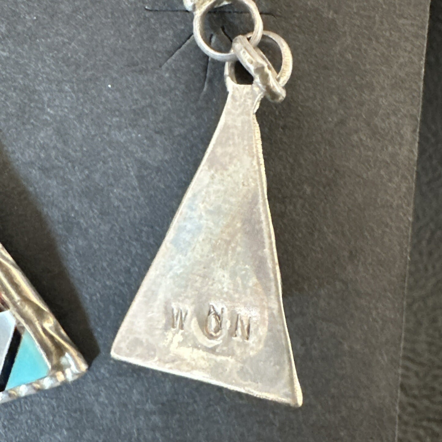 Turquoise Onyx Inlay Zuni Sterling Silver Old Pawn Earrings 00269