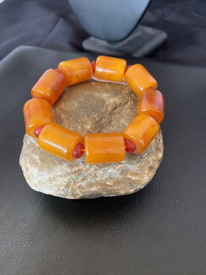 Native One-of-a-kind Stretch Gold Amber Stone Bracelet Garnet Set 03073