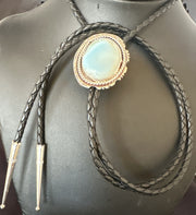 Men's Blue Dry Creek Turquoise Navajo Bolo Tie | Sterling Silver | Authentic Native American Handmade | 19054