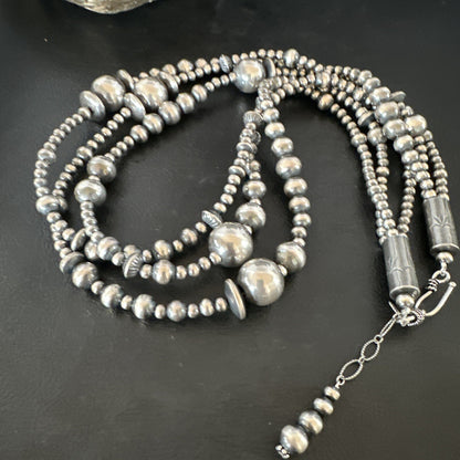 Native American Navajo Pearls Sterling Silver Necklace 3 Strand 94221