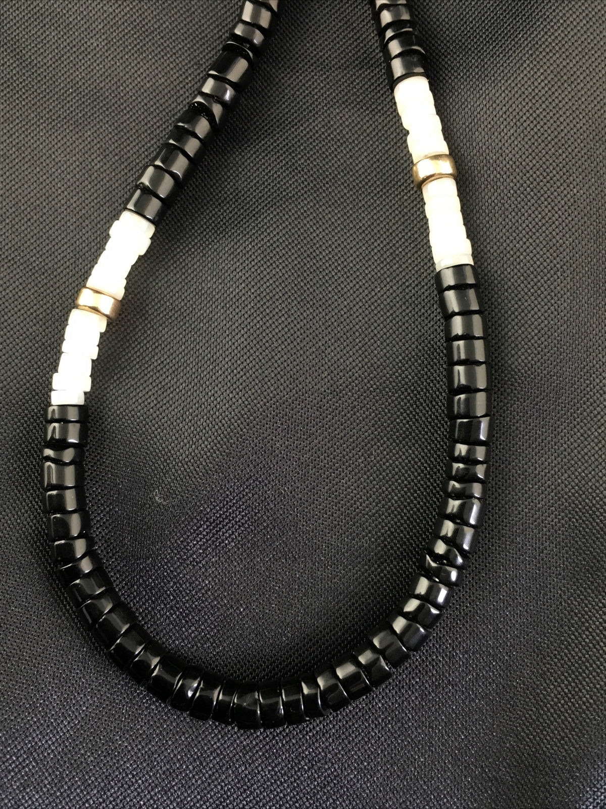Black Onyx & Mother Of Pearl Navajo Sterling Silver Necklace 19" 10141