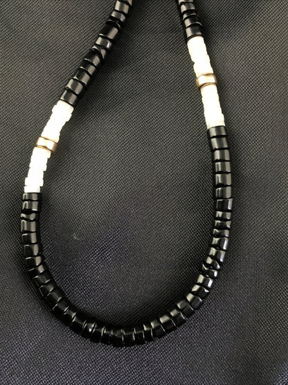Black Onyx & Mother Of Pearl Navajo Sterling Silver Necklace 19" 10141