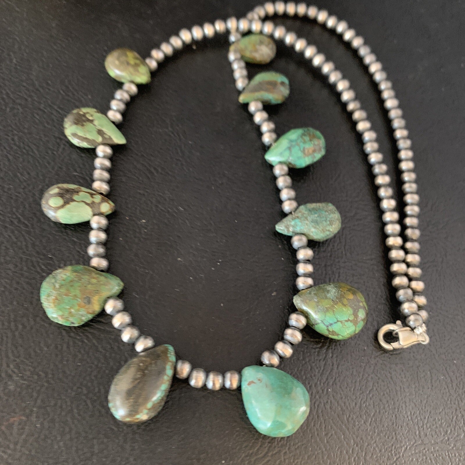 Teardrop Navajo Sterling Silver Green Turquoise Necklace 20" Native 13430