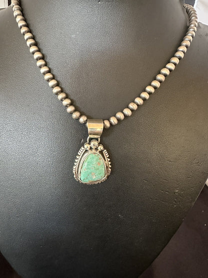 Mens Women Navajo Sterling Silver Green Royston Turquoise Necklace Pendant 18313