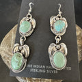 Navajo Blue Green Turquoise Dangle Earrings 2" | Sterling Silver | Authentic Native American Handmade | 17917