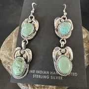 Navajo Blue Green Turquoise Dangle Earrings 2" | Sterling Silver | Authentic Native American Handmade | 17917