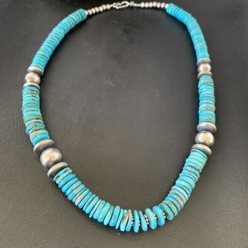 Navajo Blue Turquoise Sterling Silver Necklace Graduated 22" 13399