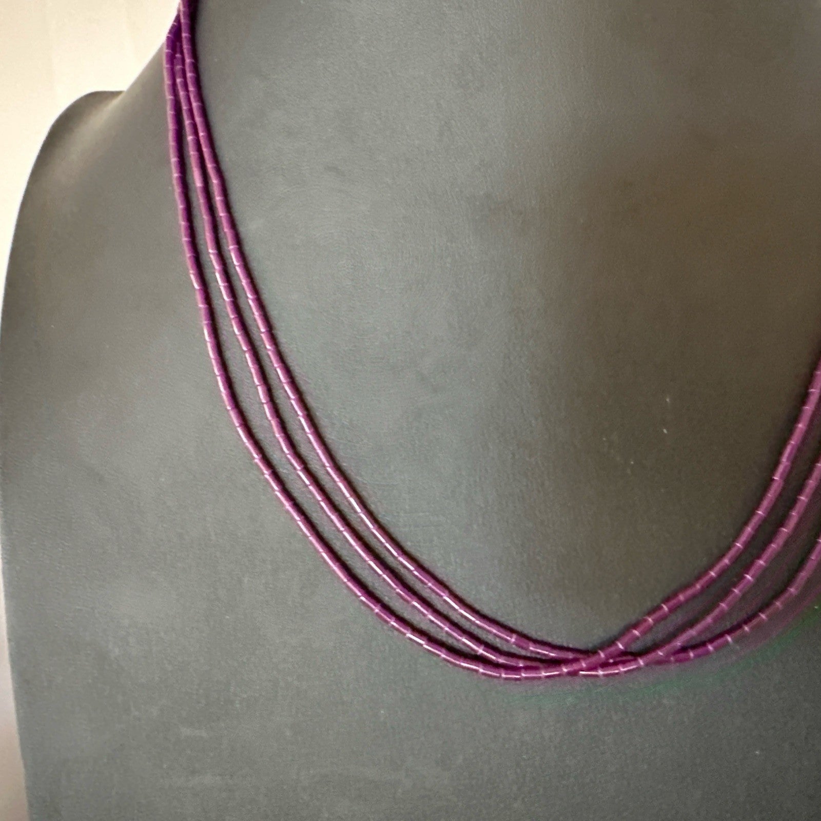 Purple Stone Heishi Bead Stabilized 3 Strand Sterling Silver Necklace 19702