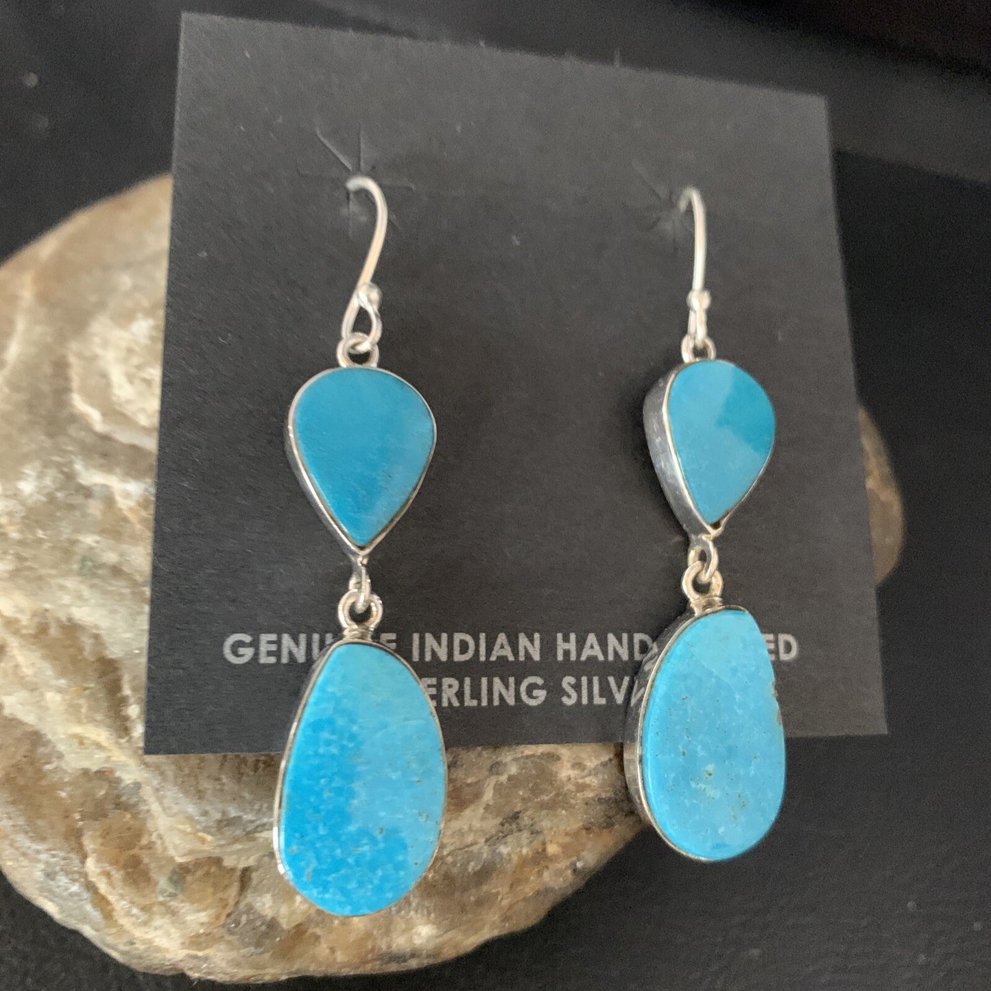 Kingman Turquoise Navajo Sterling Silver Dangle Earrings 1.5" 14105
