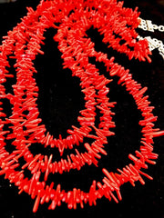 Navajo 3S Red Natural Branch Coral Necklace | Sterling Silver | Authentic Native American Handmade | 17709