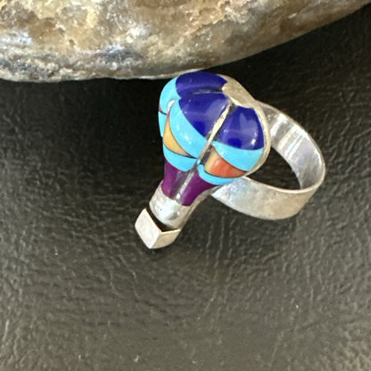 Navajo Balloon Blue Lapis Multicolor Turquoise Inlay Band Ring Sz 7 18190