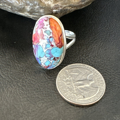 Blue Turquoise Spiny Oyster Southwestern Sterling Silver Ring Size 11 18449