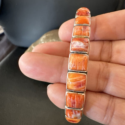 Womens Orange Red Spiny Oyster Southwestern Sterling Silver Cuff Bracelet 18376