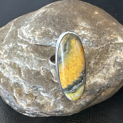 Yellow BumbleBee Jasper Navajo Sterling Silver Ring Size 7 18680
