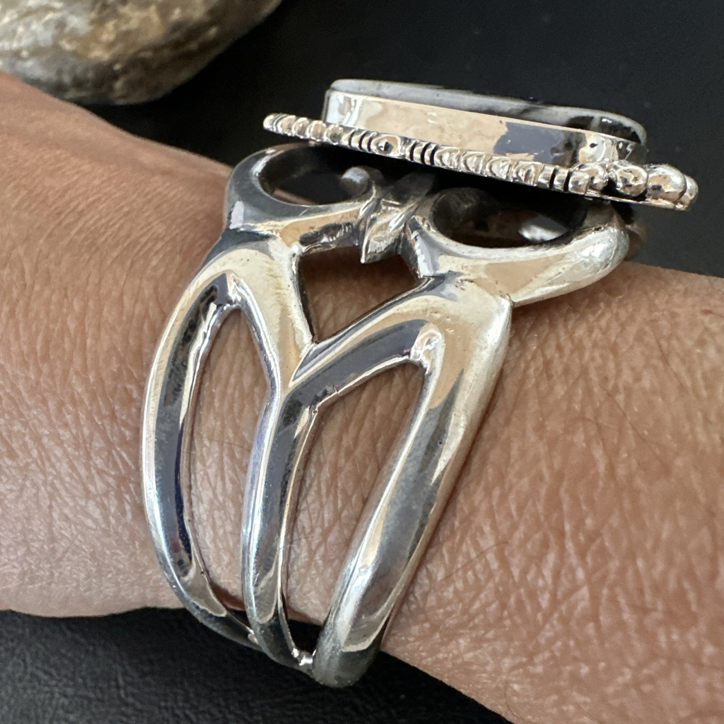 Tufa Cast Men White Buffalo Turquoise Navajo Sterling Silver Cuff Bracelet 19354