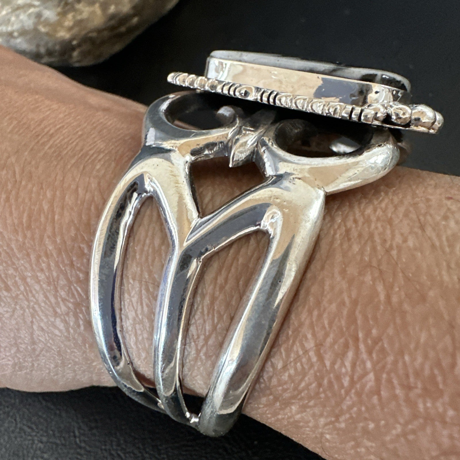 Tufa Cast Men White Buffalo Turquoise Navajo Sterling Silver Cuff Bracelet 19354