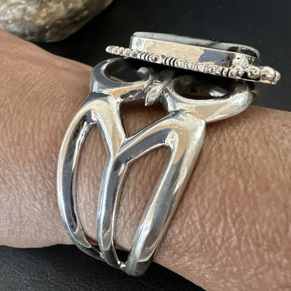 Tufa Cast Men White Buffalo Turquoise Navajo Sterling Silver Cuff Bracelet 19354