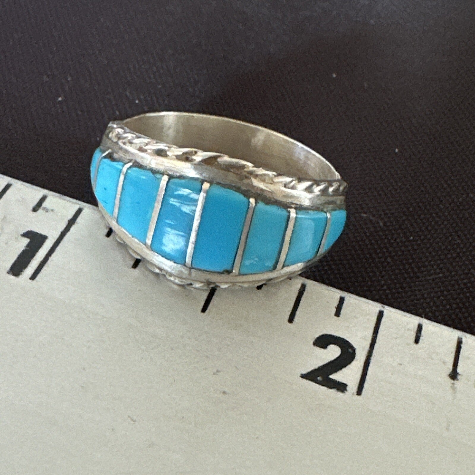 Native American Indian Navajo Blue Turquoise Inlay Band Ring Sz 8 17970