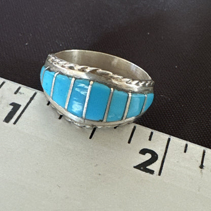 Native American Indian Navajo Blue Turquoise Inlay Band Ring Sz 8 17970