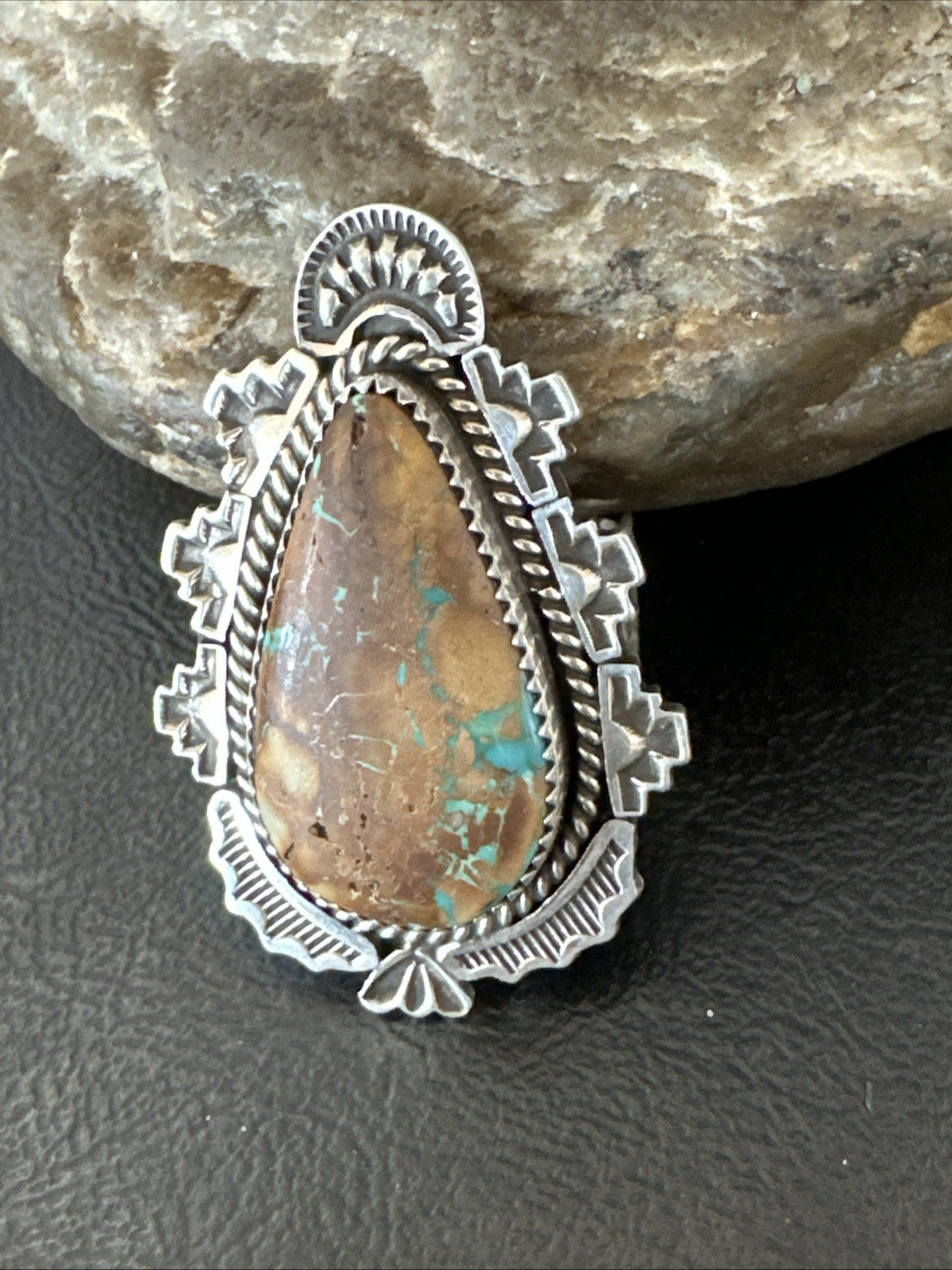 Navajo Sterling Silver Ribbon Boulder Green Turquoise Ring Size 11.5 19614