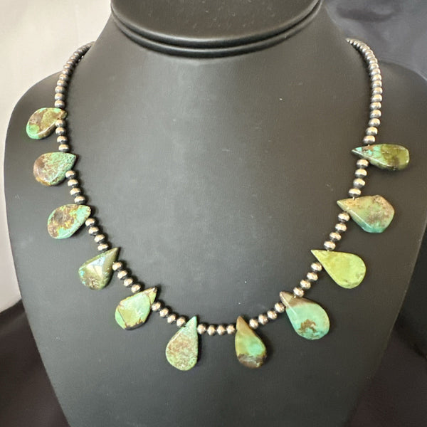 Navajo Pearls Royston Turquoise 20"Necklace | Sterling Silver | Authentic Native American Handmade | 00484