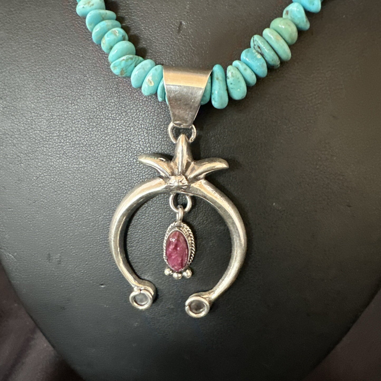 Mens Blue Turquoise Spiny Naja Pendant Navajo Sterling Silver Necklace 21” 17719