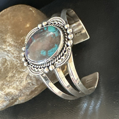 Navajo Blue TURQUOISE Stamped Sterling Silver Cuff Bracelet 18715