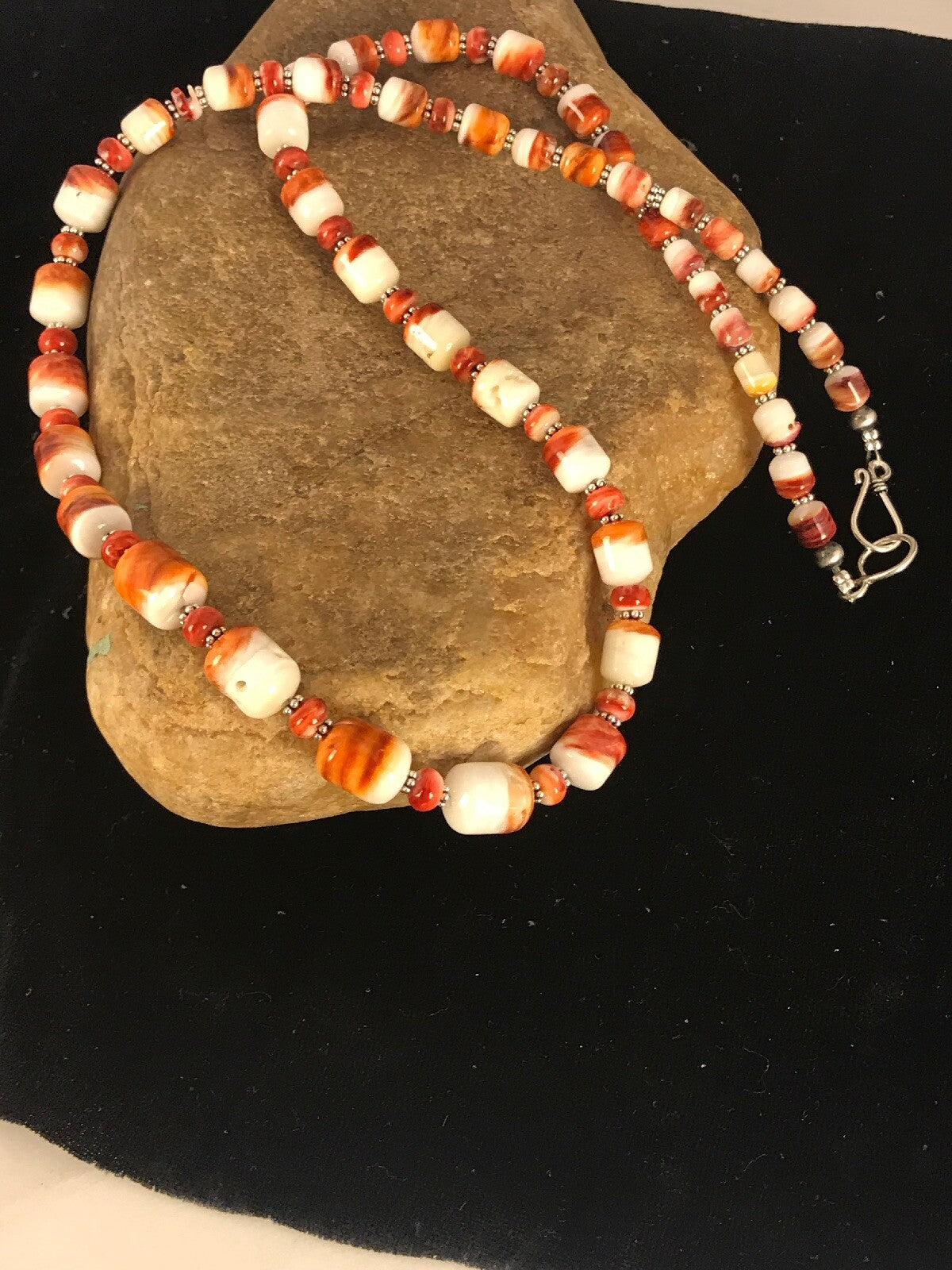 Red Spiny Oyster Navajo Pearls Sterling Silver Necklace 24" 08491