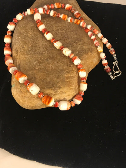 Red Spiny Oyster Navajo Pearls Sterling Silver Necklace 24" 08491