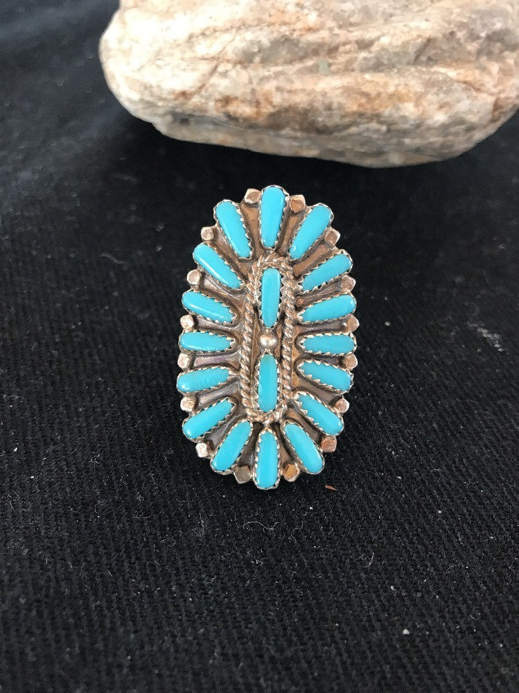 Blue Turquoise Southwestern Sterling Silver Cluster Ring Size 7.5 03471