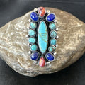 Cluster Blue Turquoise Spiny Oyster Lapis Ring Size 6.5 | Sterling Silver | Authentic Native American Handmade | 18566
