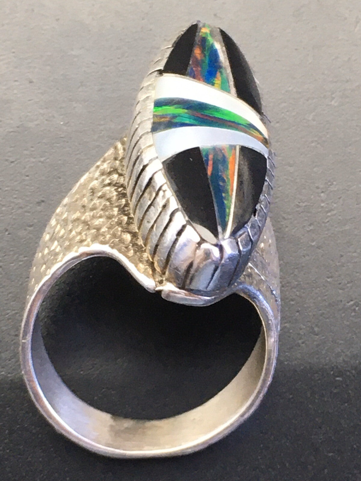 Mens Navajo Multicolor Opal Turquoise Inlay Sterling Silver Ring Size 8 01587N