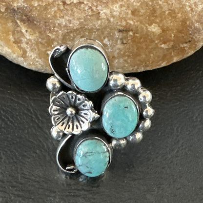 Yazzie Ring Blue Turquoise Navajo Sterling Silver Cluster Size 9 19217