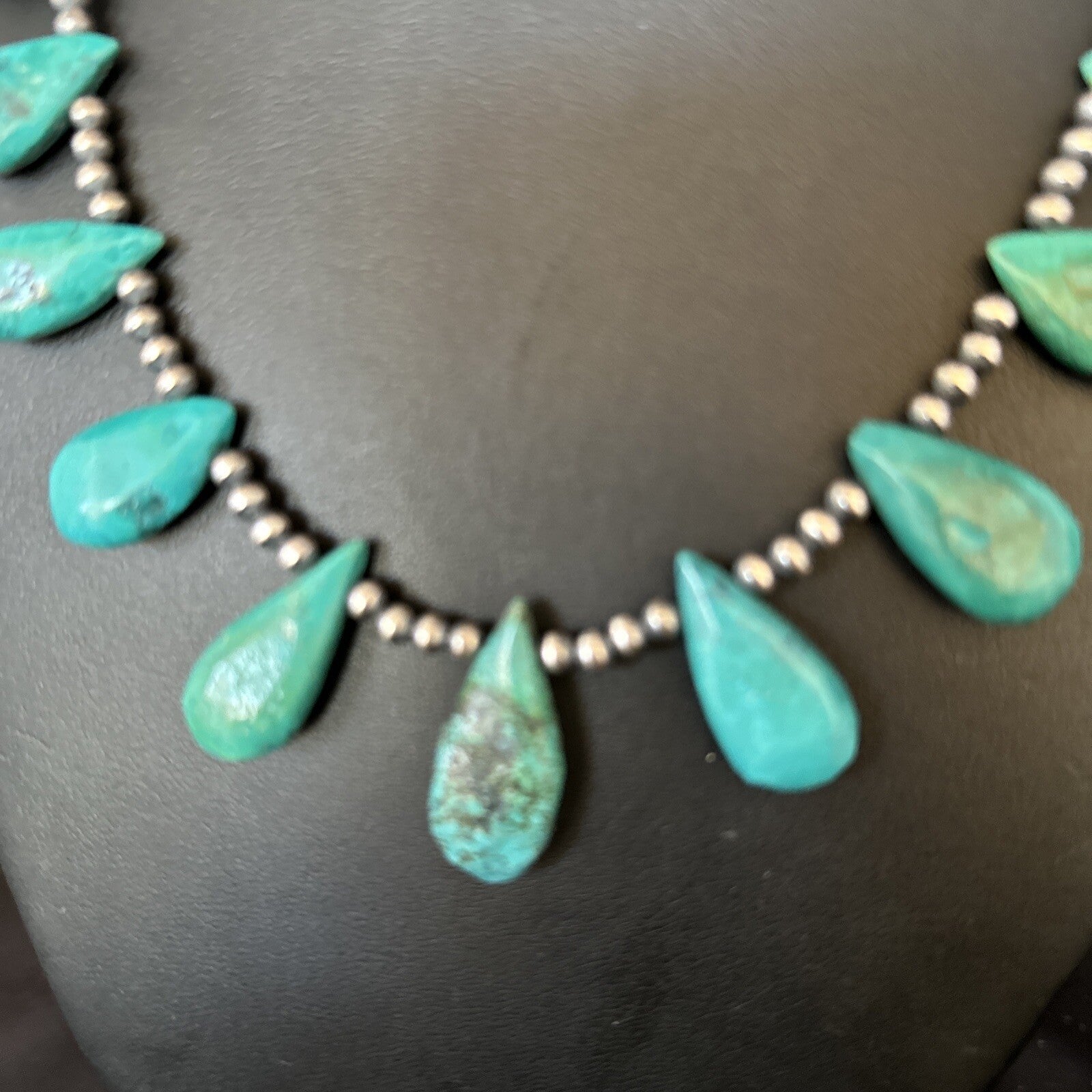 Sterling Silver Beads Blue Turquoise Necklace 14298