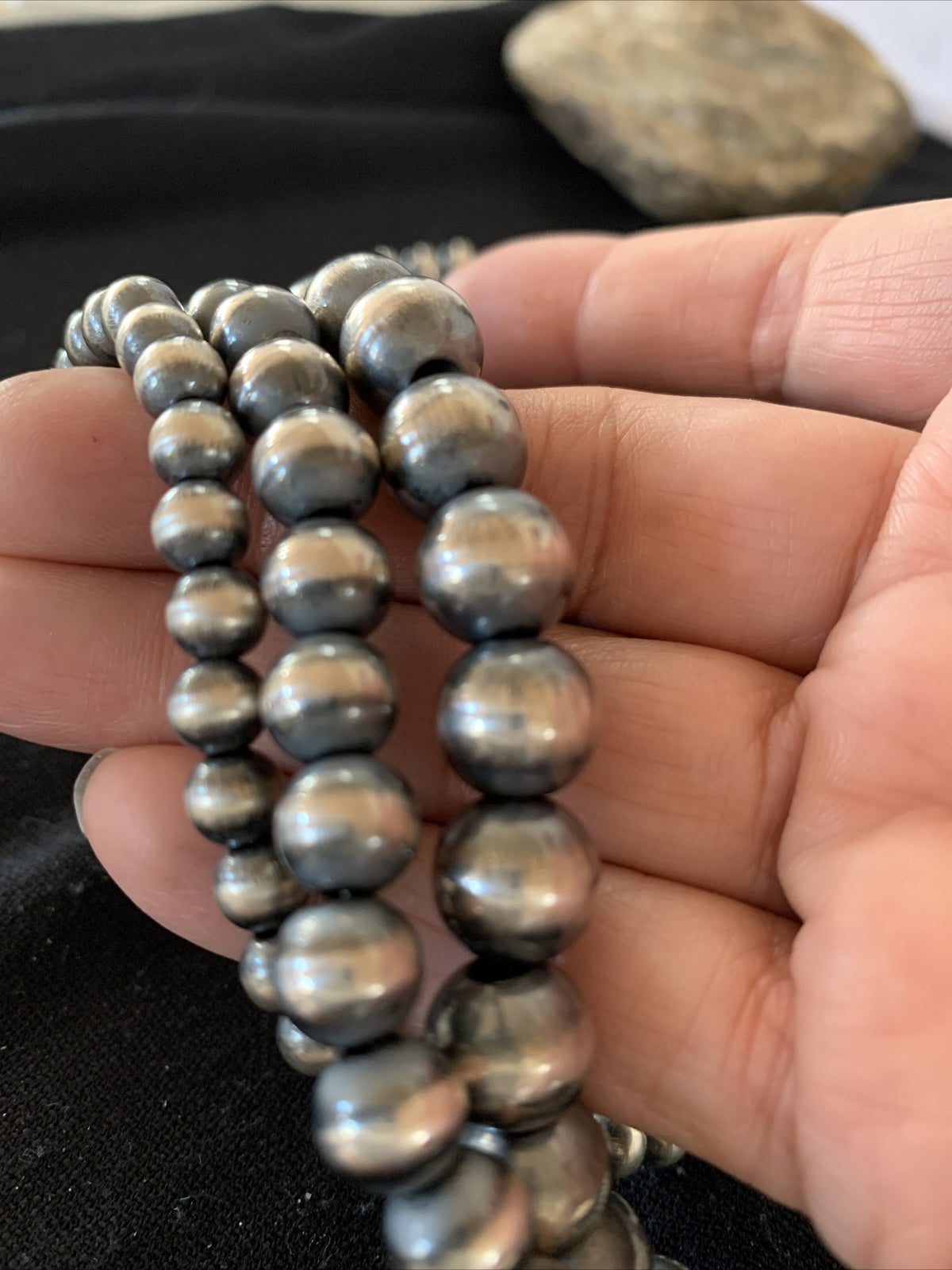 Native American Navajo Pearls Graduated 3 Strands Sterling Silver Necklace 25”
