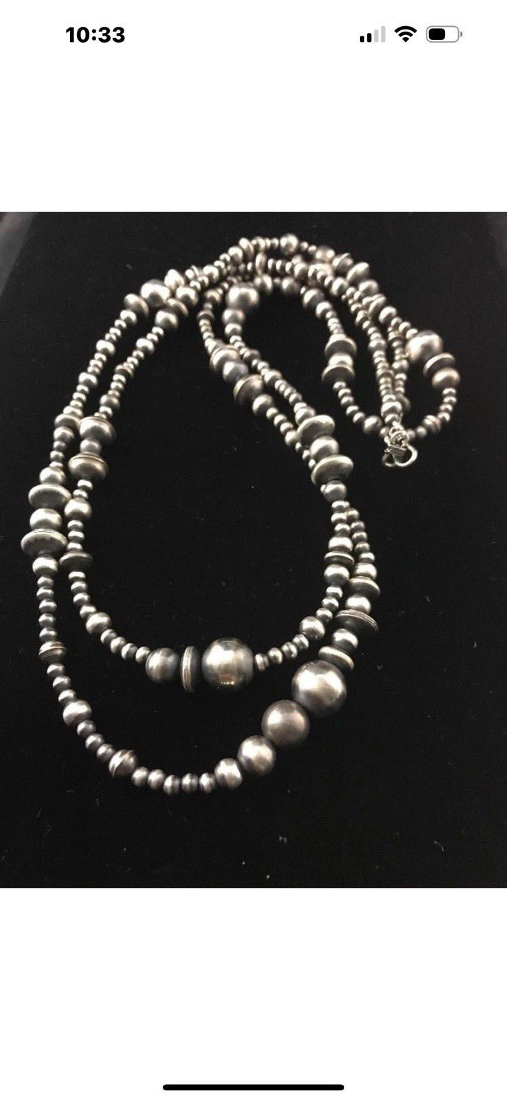 48” Long Navajo Pearls Mixed Bead Sterling Silver Necklace