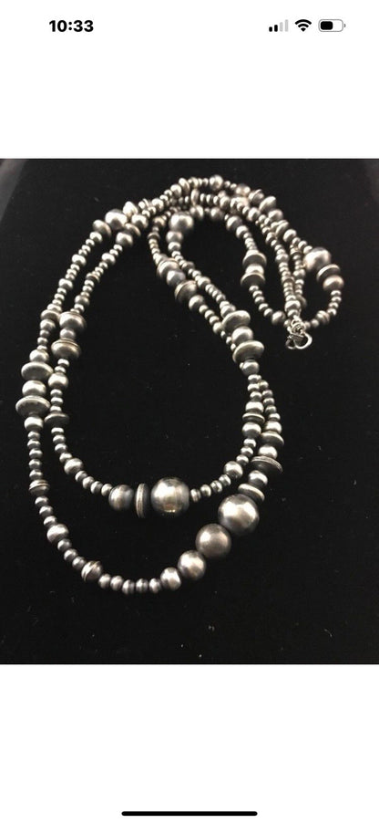 48” Long Navajo Pearls Mixed Bead Sterling Silver Necklace