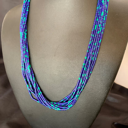 Blue Green Azurite Heishi 10Strand Stabilized Sterling Silver Necklace 20” 10349