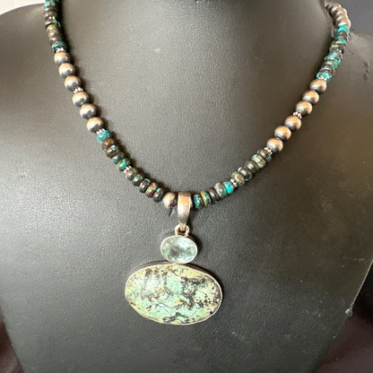 Mens Blue Spiderweb Turquoise Pendant Navajo Sterling Silver Necklace 18067