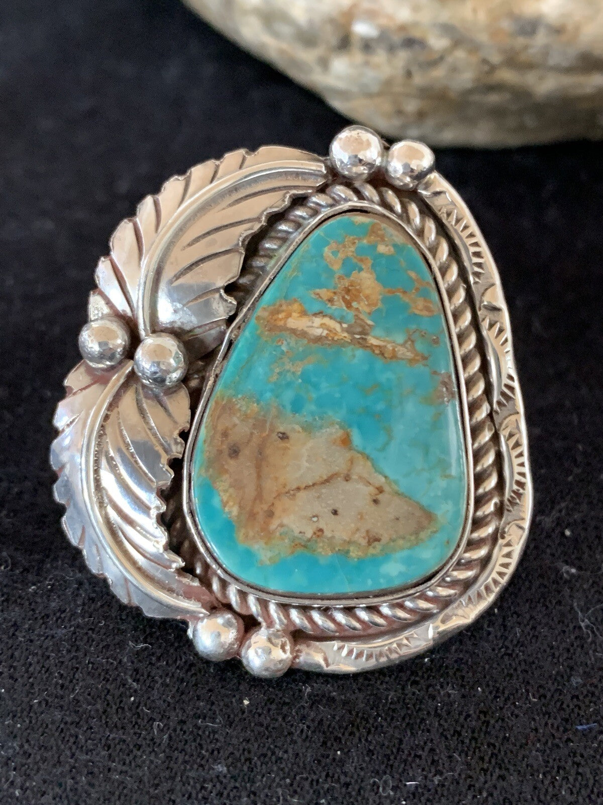 Blue Royston Turquoise Navajo Sterling Silver Ring Size 10 00133