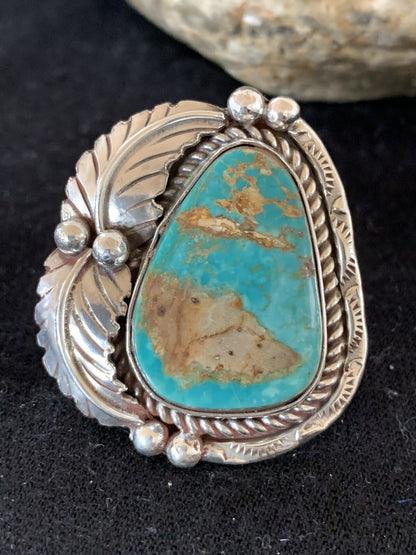 Blue Royston Turquoise Navajo Sterling Silver Ring Size 10 00133